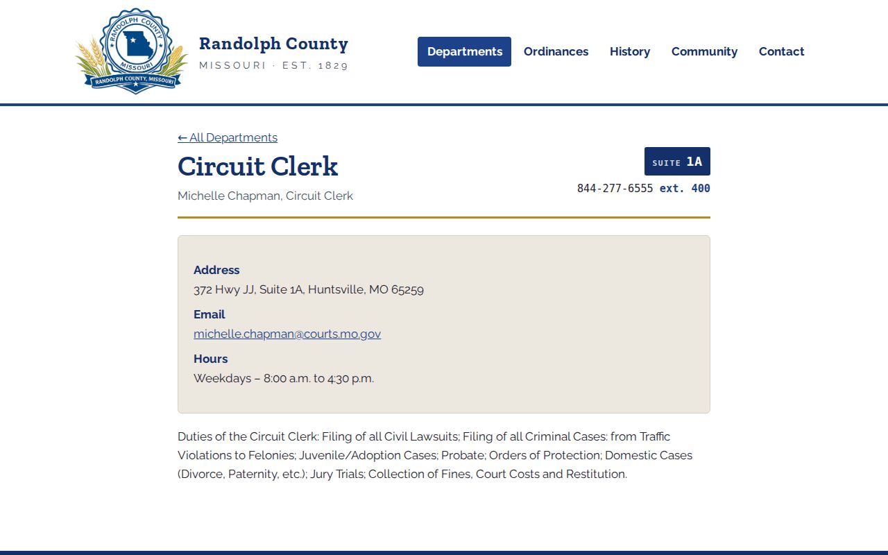 Randolph County court docket Circuit Clerk office contact source