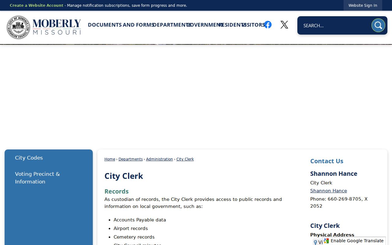 Randolph County court case records Moberly City Hall records custodian context