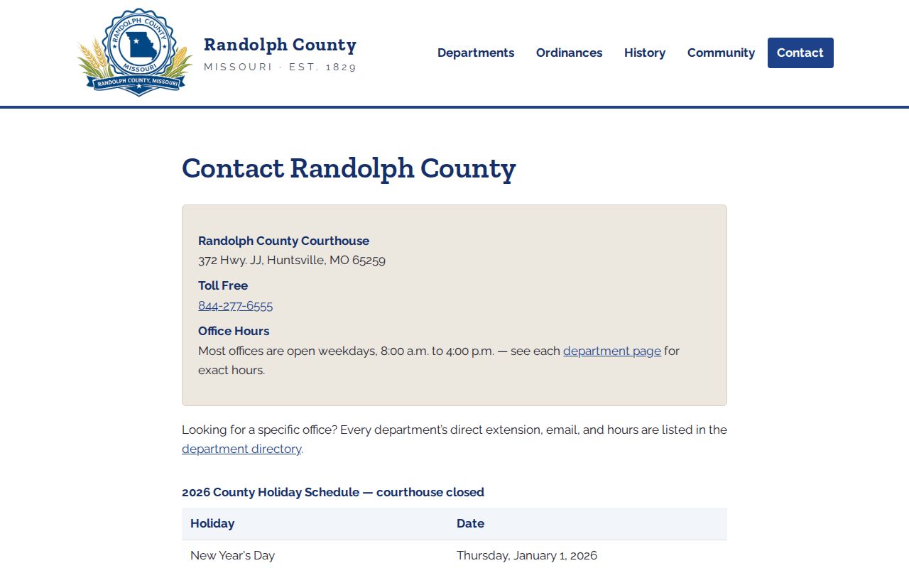 Randolph County court docket courthouse contact source for record access