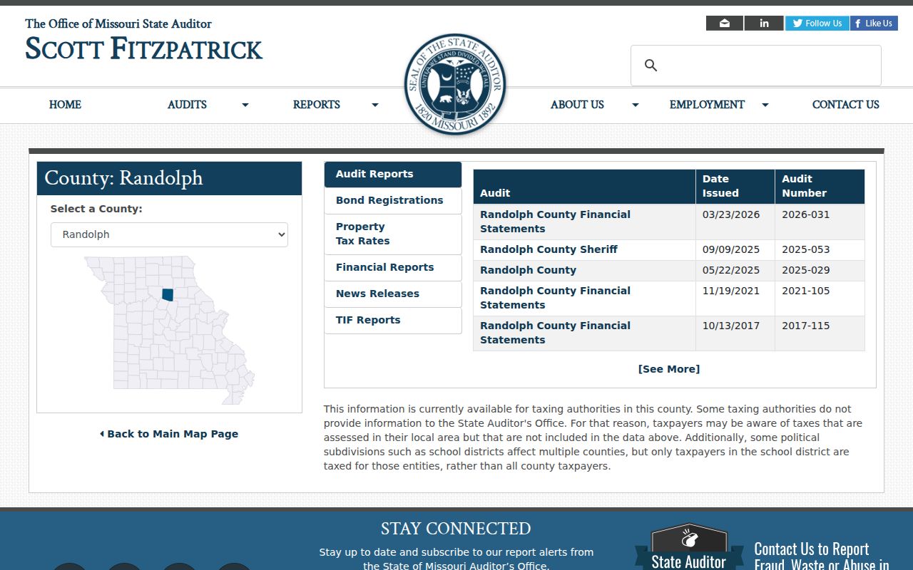 Randolph County traffic court records State Auditor municipal reporting page